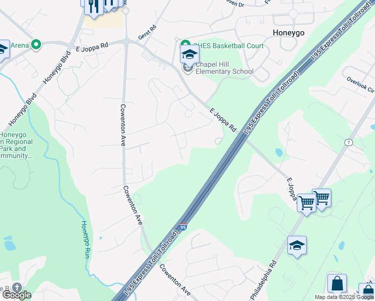 map of restaurants, bars, coffee shops, grocery stores, and more near 5105 Bright Owl Road in Perry Hall