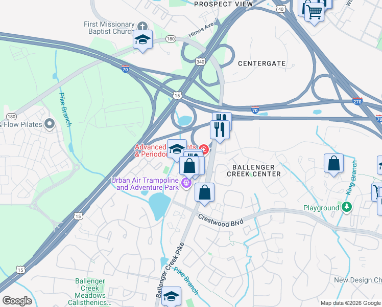 map of restaurants, bars, coffee shops, grocery stores, and more near 6500 Mercantile Drive East in Frederick
