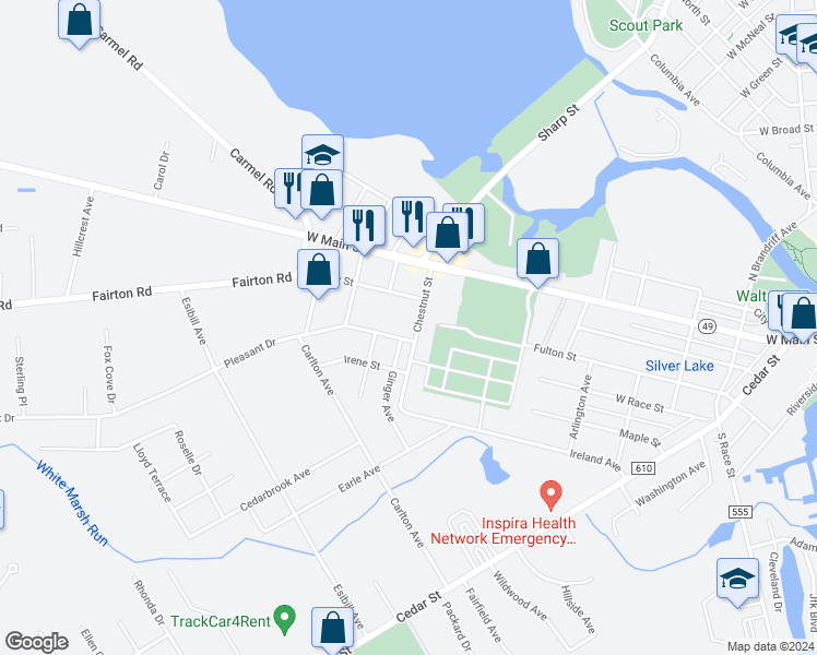 map of restaurants, bars, coffee shops, grocery stores, and more near 108 Chestnut Street in Millville