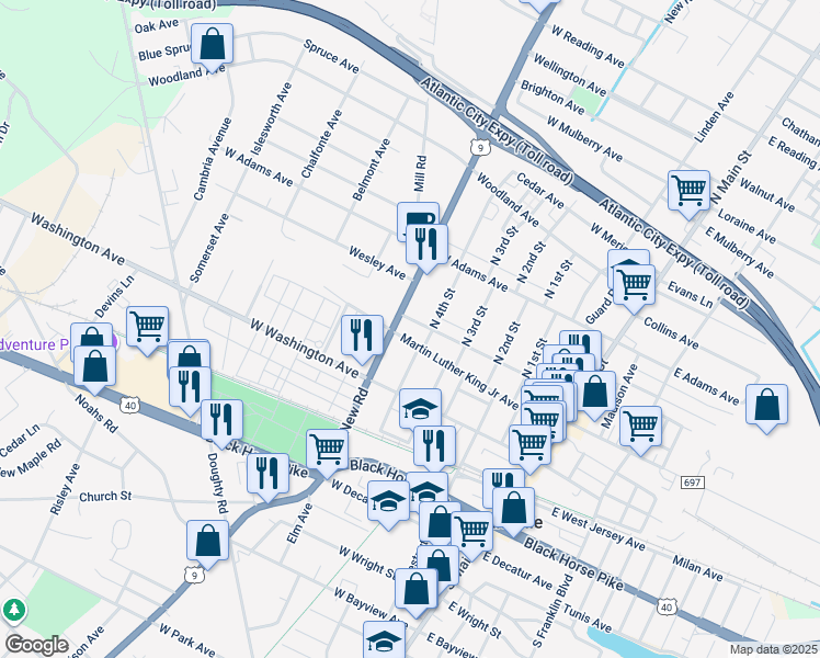 map of restaurants, bars, coffee shops, grocery stores, and more near 415 Pleasant Avenue in Pleasantville
