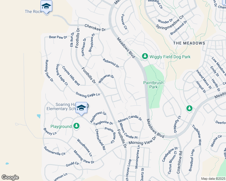map of restaurants, bars, coffee shops, grocery stores, and more near 3205 Oakes Mill Place in Castle Rock