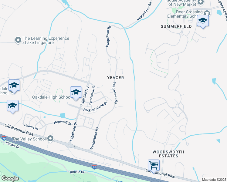 map of restaurants, bars, coffee shops, grocery stores, and more near 5900 Yeagertown Road in New Market