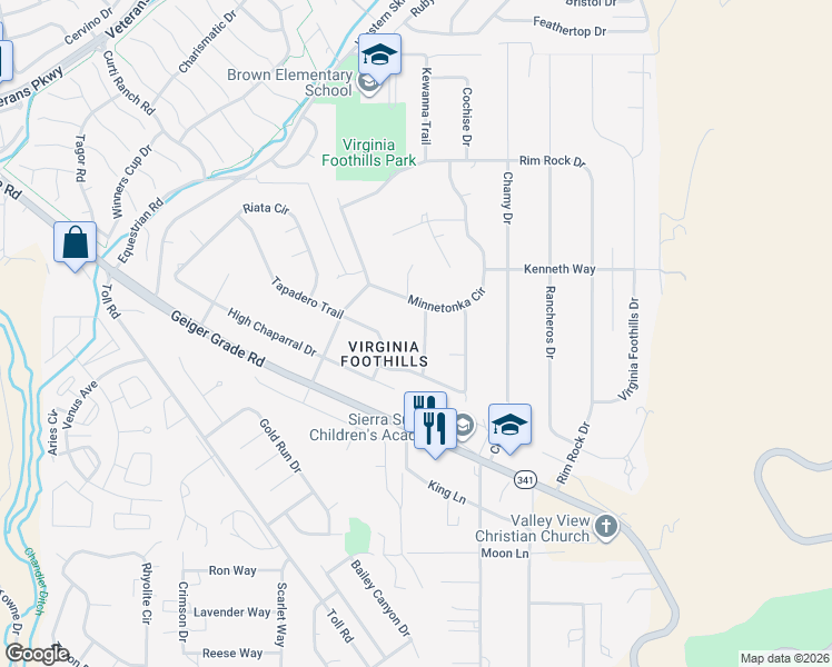map of restaurants, bars, coffee shops, grocery stores, and more near 14585 Seminole Trail in Reno