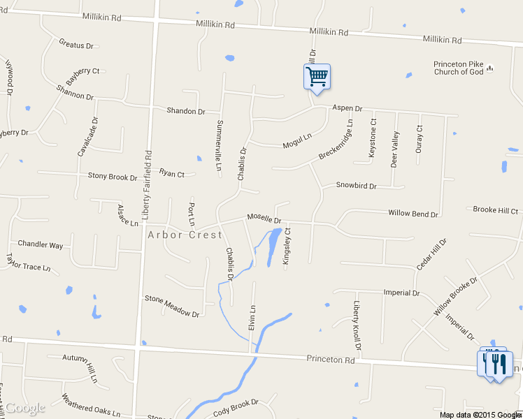 map of restaurants, bars, coffee shops, grocery stores, and more near 4408 Moselle Drive in Hamilton