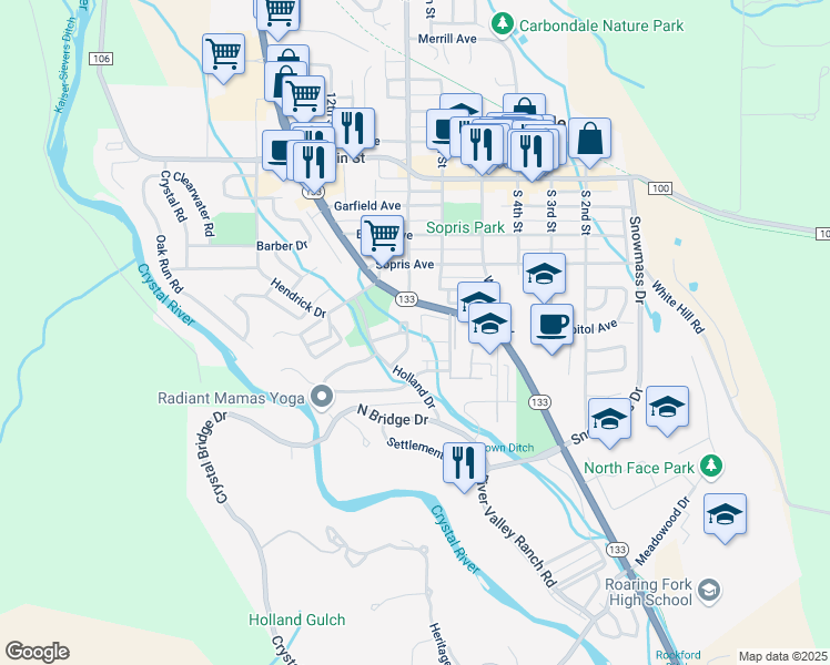 map of restaurants, bars, coffee shops, grocery stores, and more near 1007 Vito's Way in Carbondale