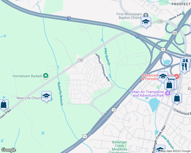 map of restaurants, bars, coffee shops, grocery stores, and more near 6036 Forum Square in Frederick