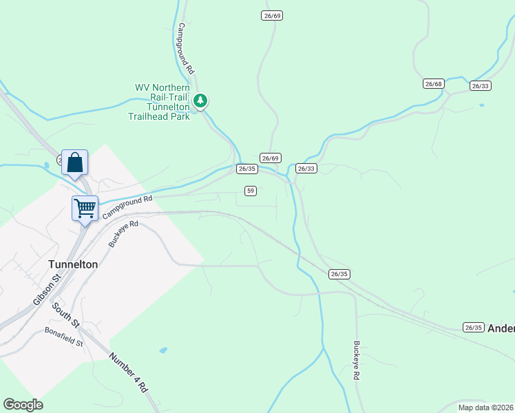 map of restaurants, bars, coffee shops, grocery stores, and more near Center Rd in Tunnelton