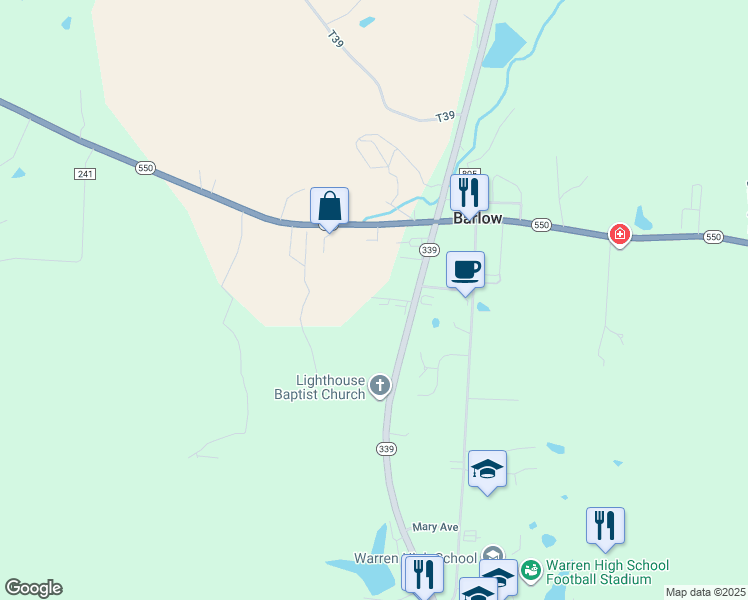 map of restaurants, bars, coffee shops, grocery stores, and more near 8135 Ohio 339 in Vincent