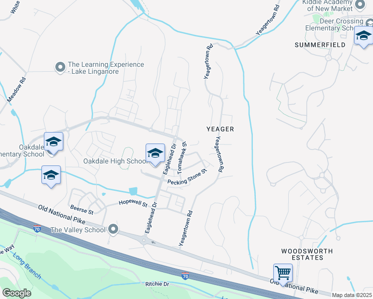 map of restaurants, bars, coffee shops, grocery stores, and more near 5953 Tomahawk Street in New Market