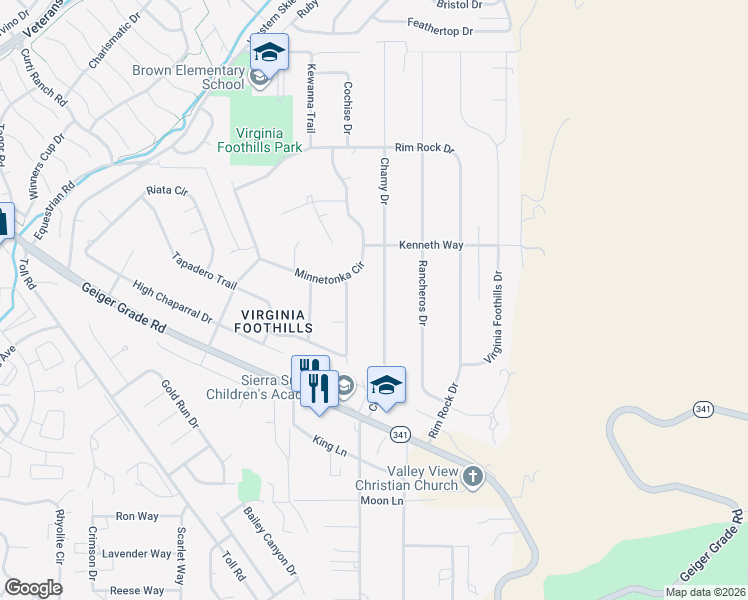 map of restaurants, bars, coffee shops, grocery stores, and more near 14545 Chamy Drive in Reno