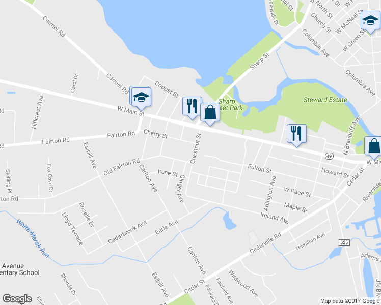 map of restaurants, bars, coffee shops, grocery stores, and more near 108 Chestnut Street in Millville