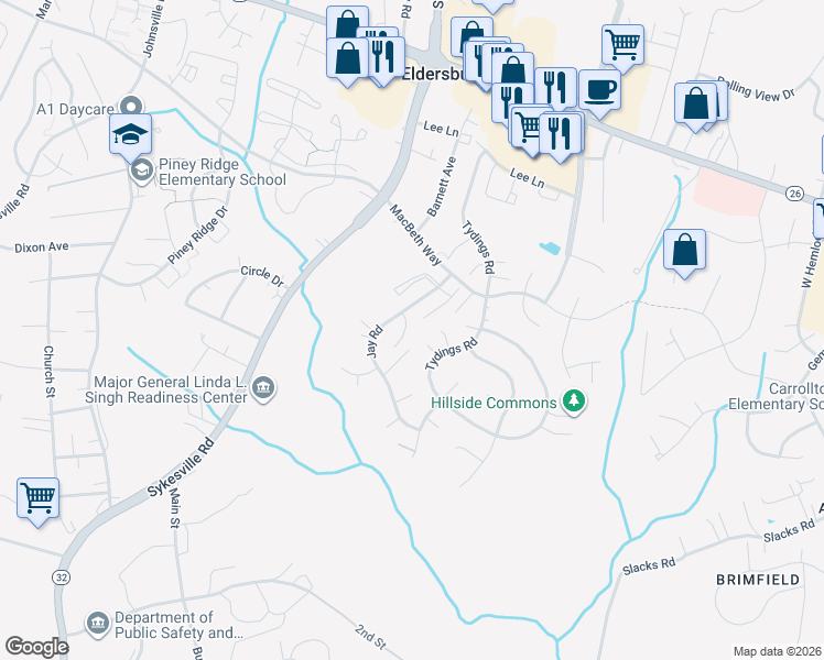 map of restaurants, bars, coffee shops, grocery stores, and more near 6457 Daniel Court in Eldersburg