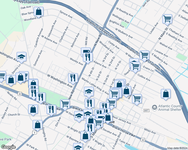 map of restaurants, bars, coffee shops, grocery stores, and more near 310 Pleasant Avenue in Pleasantville