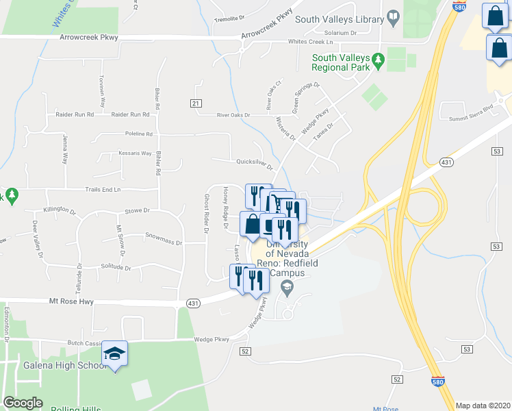map of restaurants, bars, coffee shops, grocery stores, and more near 1960 Summer Star Road in Reno