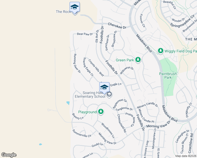 map of restaurants, bars, coffee shops, grocery stores, and more near 3228 Soaring Eagle Lane in Castle Rock