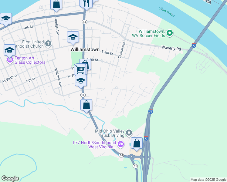 map of restaurants, bars, coffee shops, grocery stores, and more near 204 East 9th Street in Williamstown