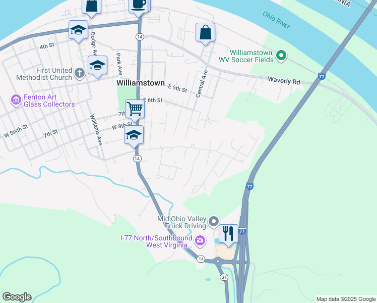 map of restaurants, bars, coffee shops, grocery stores, and more near 204 East 9th Street in Williamstown