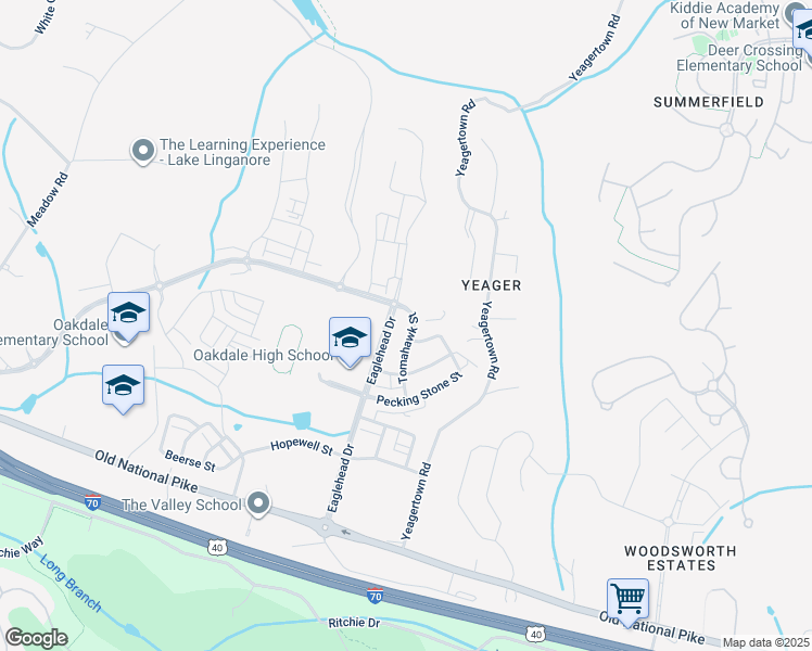 map of restaurants, bars, coffee shops, grocery stores, and more near 5950 Tomahawk Street in New Market