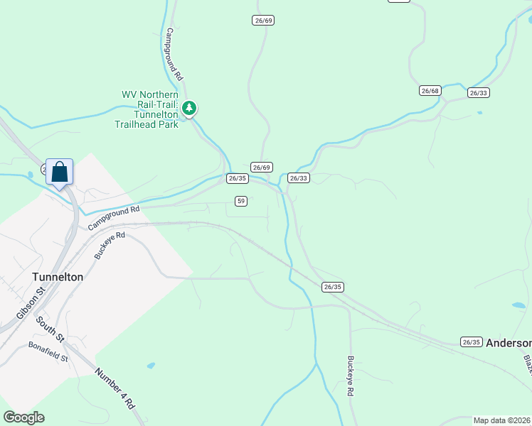map of restaurants, bars, coffee shops, grocery stores, and more near Center Rd in Tunnelton
