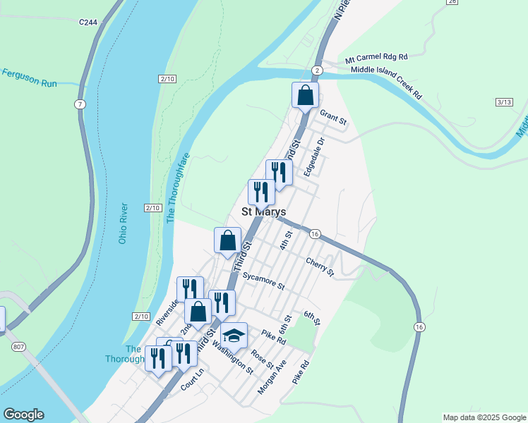 map of restaurants, bars, coffee shops, grocery stores, and more near in Saint Marys