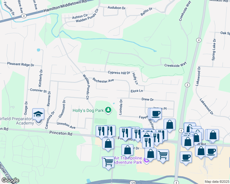 map of restaurants, bars, coffee shops, grocery stores, and more near 3031 Elora Lane in Hamilton