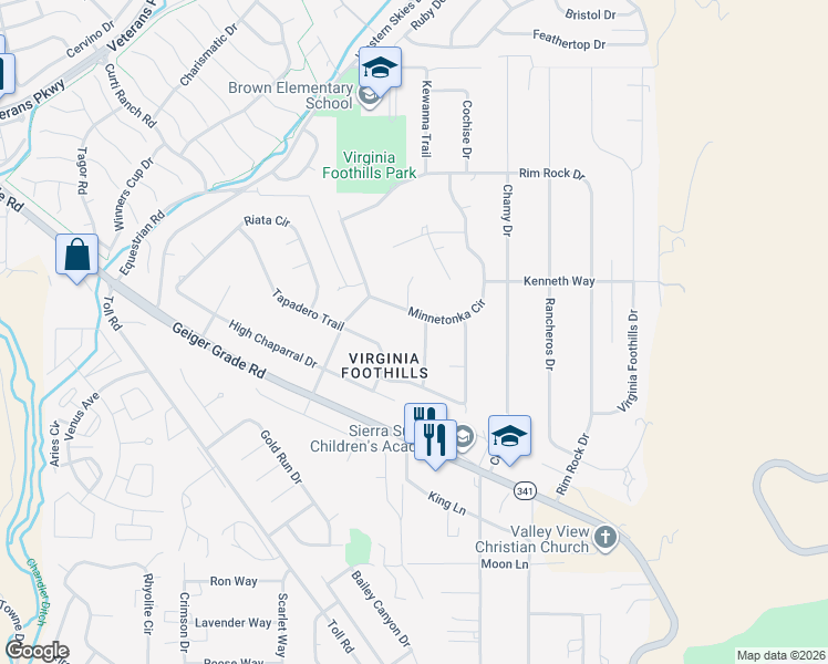 map of restaurants, bars, coffee shops, grocery stores, and more near 14585 Seminole Trail in Reno