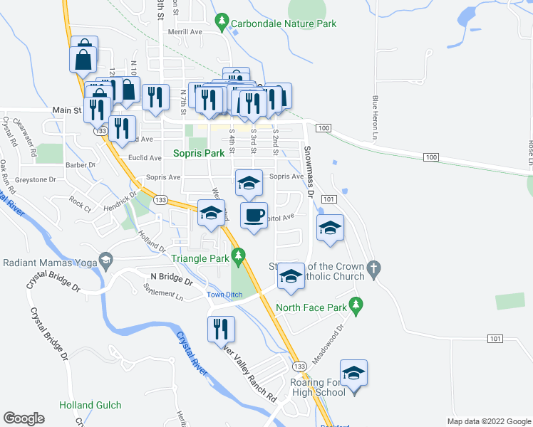map of restaurants, bars, coffee shops, grocery stores, and more near 484 South 3rd Street in Carbondale