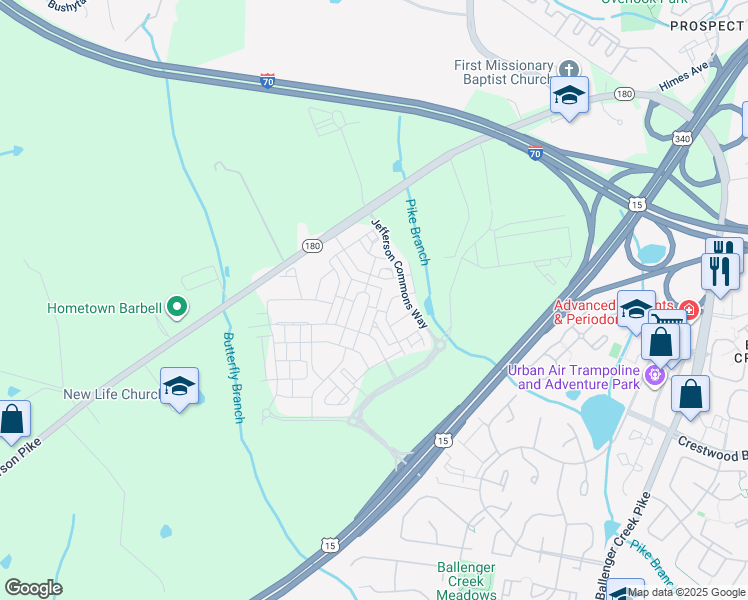 map of restaurants, bars, coffee shops, grocery stores, and more near 6020 Forum Square in Frederick