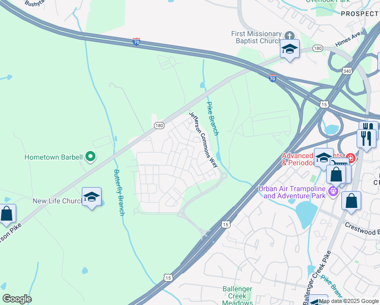 map of restaurants, bars, coffee shops, grocery stores, and more near 6020 Forum Square in Frederick