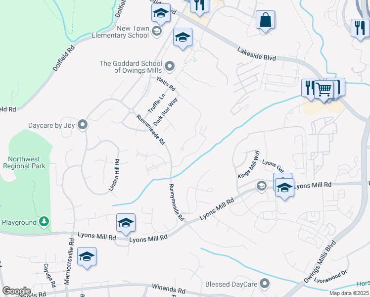 map of restaurants, bars, coffee shops, grocery stores, and more near 4606 Lathe Rd in Owings Mills