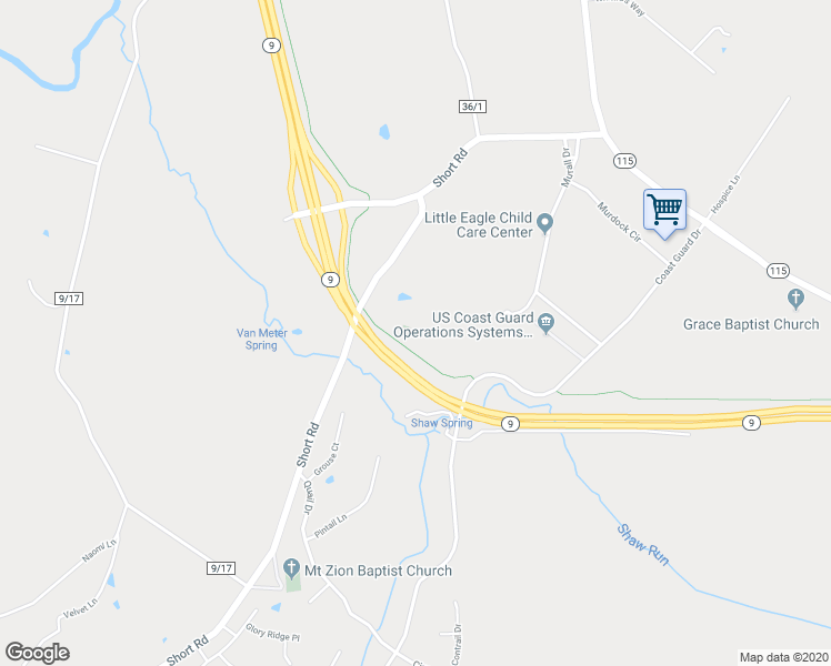 map of restaurants, bars, coffee shops, grocery stores, and more near 1496 Short Road in Kearneysville