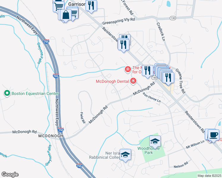 map of restaurants, bars, coffee shops, grocery stores, and more near 29 International Circle in Owings Mills