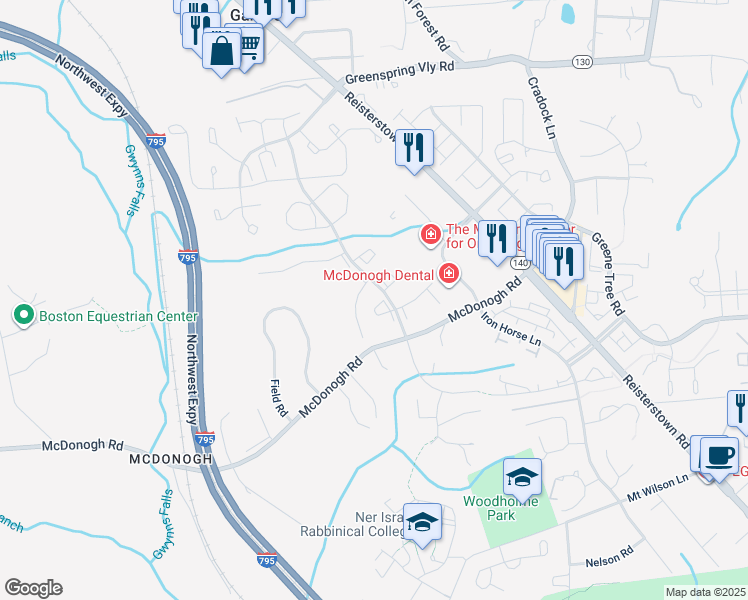 map of restaurants, bars, coffee shops, grocery stores, and more near 29 International Circle in Owings Mills