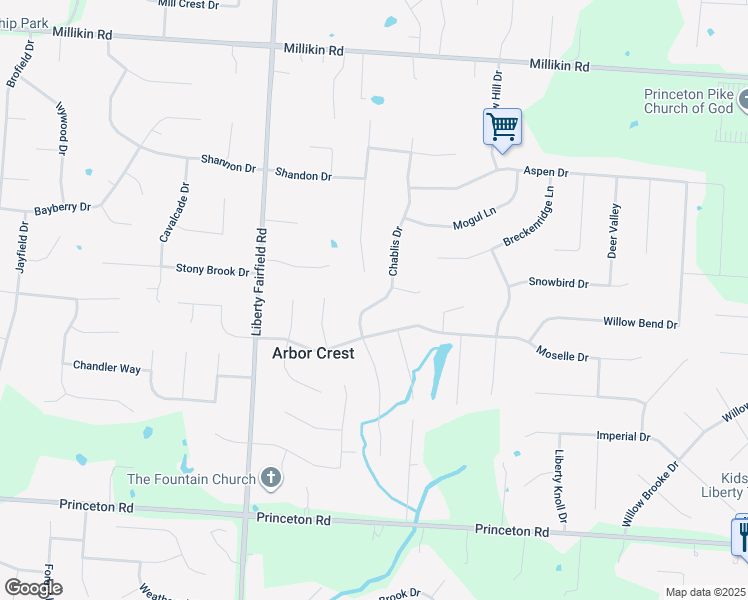 map of restaurants, bars, coffee shops, grocery stores, and more near 6324 Chablis Drive in Butler County