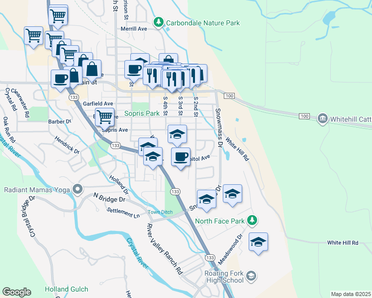 map of restaurants, bars, coffee shops, grocery stores, and more near 484 South 3rd Street in Carbondale