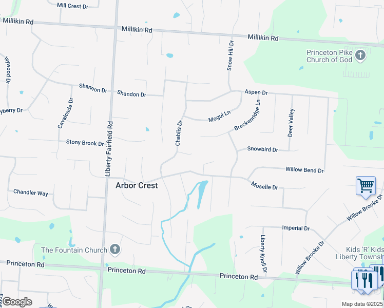 map of restaurants, bars, coffee shops, grocery stores, and more near 4448 Cabernet Court in Butler County