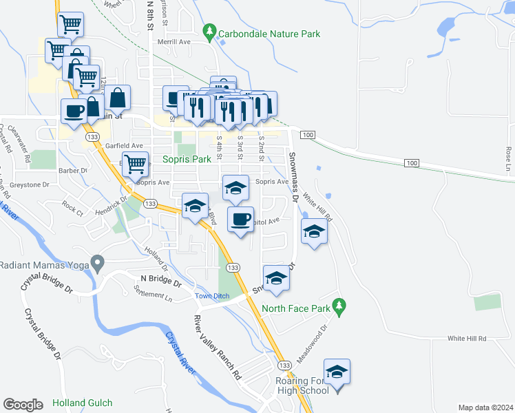 map of restaurants, bars, coffee shops, grocery stores, and more near 1/2 South 3rd Street in Carbondale