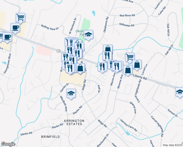 map of restaurants, bars, coffee shops, grocery stores, and more near 1914 Lennox Drive in Eldersburg