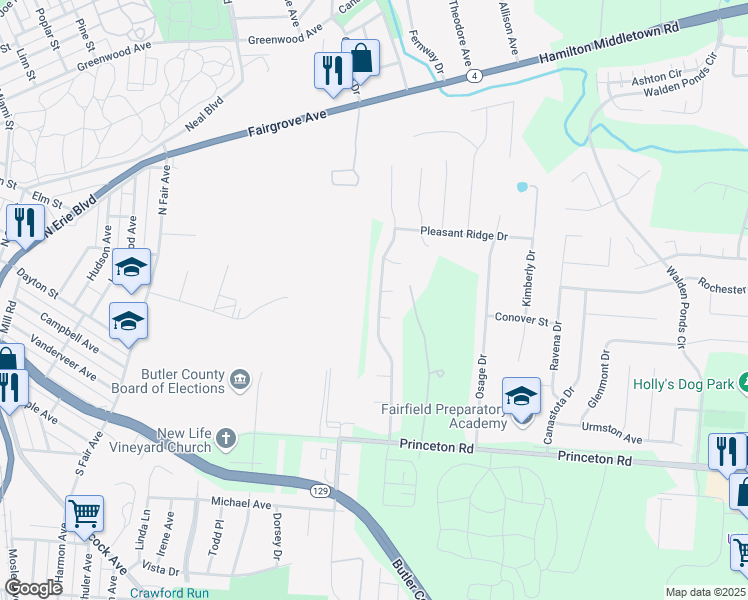map of restaurants, bars, coffee shops, grocery stores, and more near 6363 Zoellners Place in Hamilton