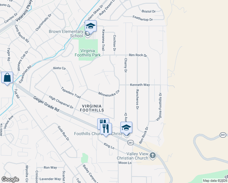 map of restaurants, bars, coffee shops, grocery stores, and more near 14475 Sitting Bull Circle in Reno