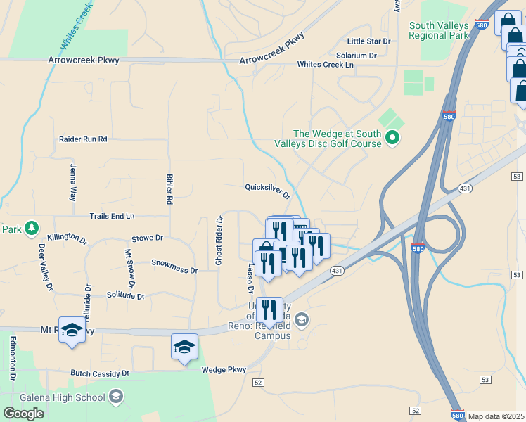 map of restaurants, bars, coffee shops, grocery stores, and more near 765 Summer Star Place in Reno
