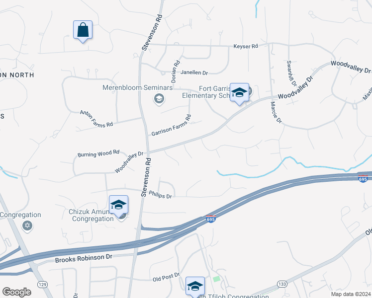 map of restaurants, bars, coffee shops, grocery stores, and more near 8207 Pumpkin Seed Court in Pikesville