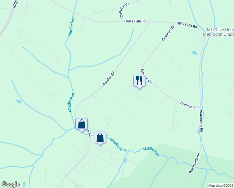 map of restaurants, bars, coffee shops, grocery stores, and more near 3320 Heavenly Cause Court in Mount Airy