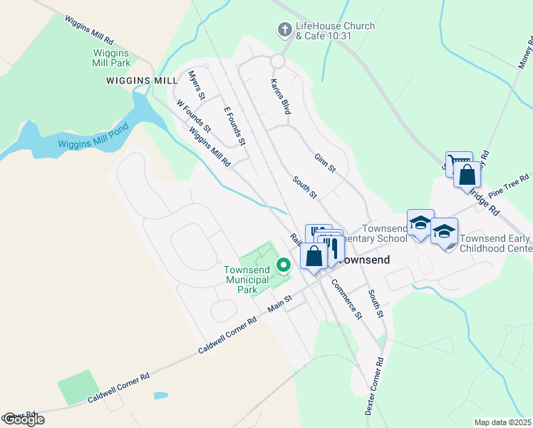 map of restaurants, bars, coffee shops, grocery stores, and more near 648 Wiggins Mill Road in Townsend