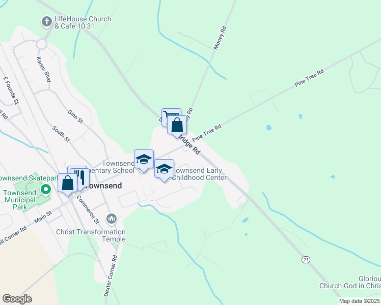 map of restaurants, bars, coffee shops, grocery stores, and more near 6010 Summit Bridge Road in Townsend