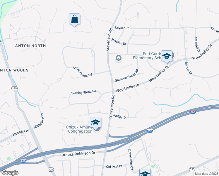 map of restaurants, bars, coffee shops, grocery stores, and more near 3500 Woodvalley Drive in Pikesville