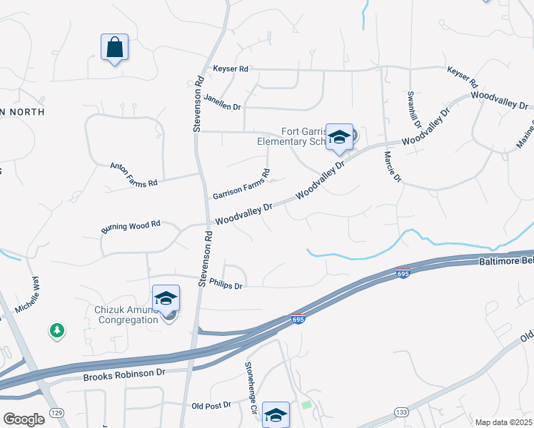 map of restaurants, bars, coffee shops, grocery stores, and more near 8207 Pumpkin Seed Court in Pikesville