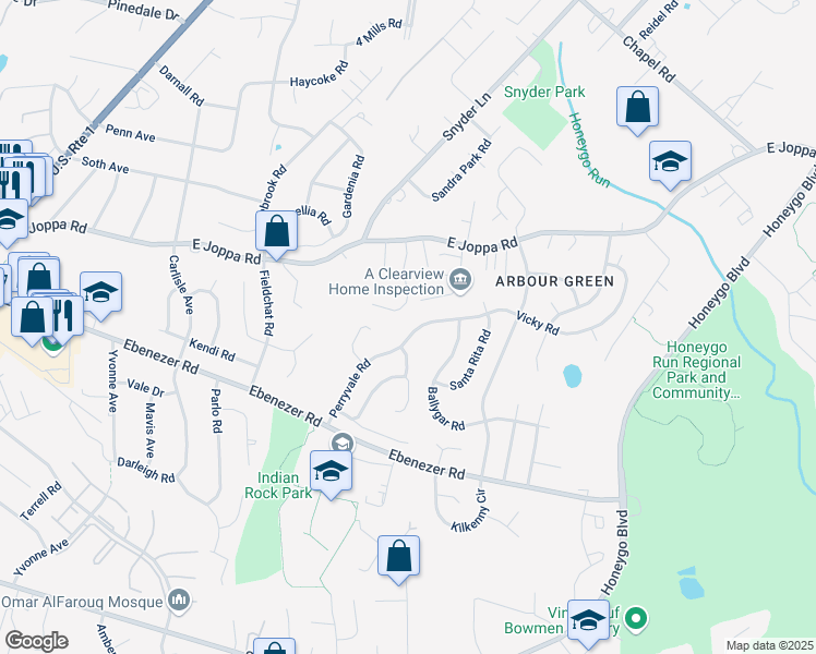 map of restaurants, bars, coffee shops, grocery stores, and more near 4606 Vicky Road in Nottingham