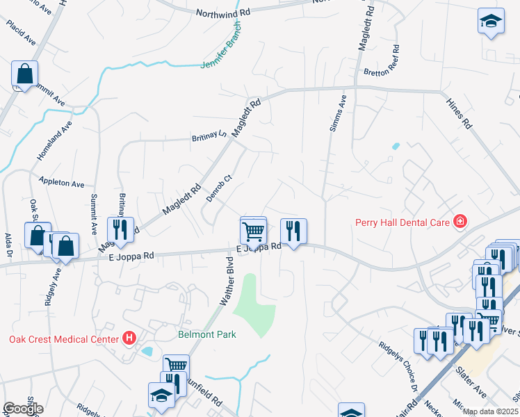 map of restaurants, bars, coffee shops, grocery stores, and more near 9022 Scotts Haven Drive in Parkville