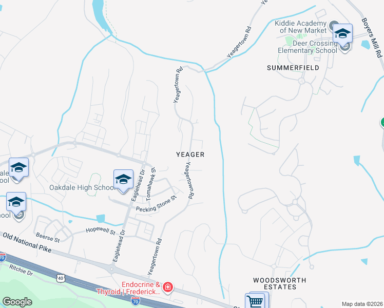 map of restaurants, bars, coffee shops, grocery stores, and more near 5937 Yeagertown Road in New Market